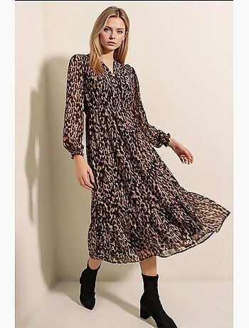 Abito midi con stampa leopardata e scollo a v bdart