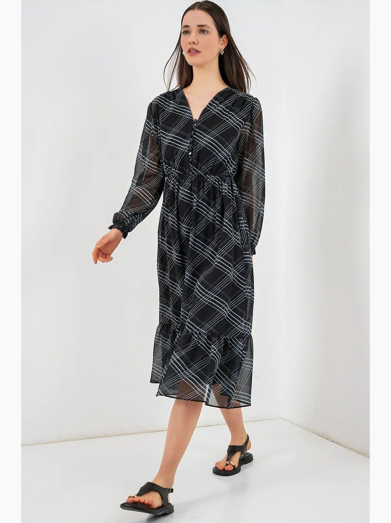 Abito midi con stampa leopardata e scollo a v bdart Nero - Kiabi