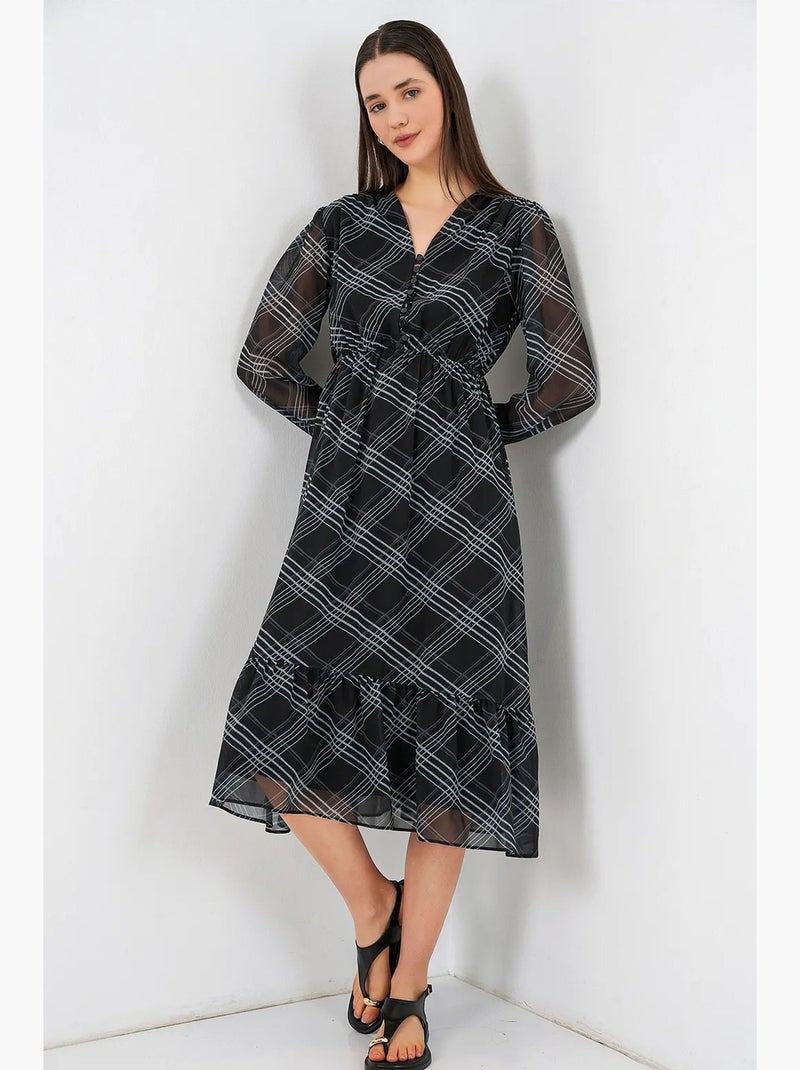 Abito midi con stampa leopardata e scollo a v bdart Nero - Kiabi