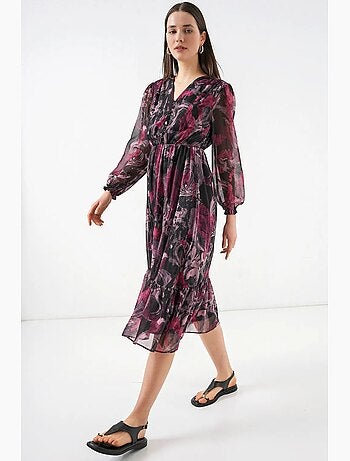 Abito midi con stampa leopardata e scollo a v bdart