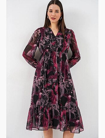 Abito midi con stampa leopardata e scollo a v bdart