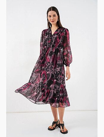Abito midi con stampa leopardata e scollo a v bdart