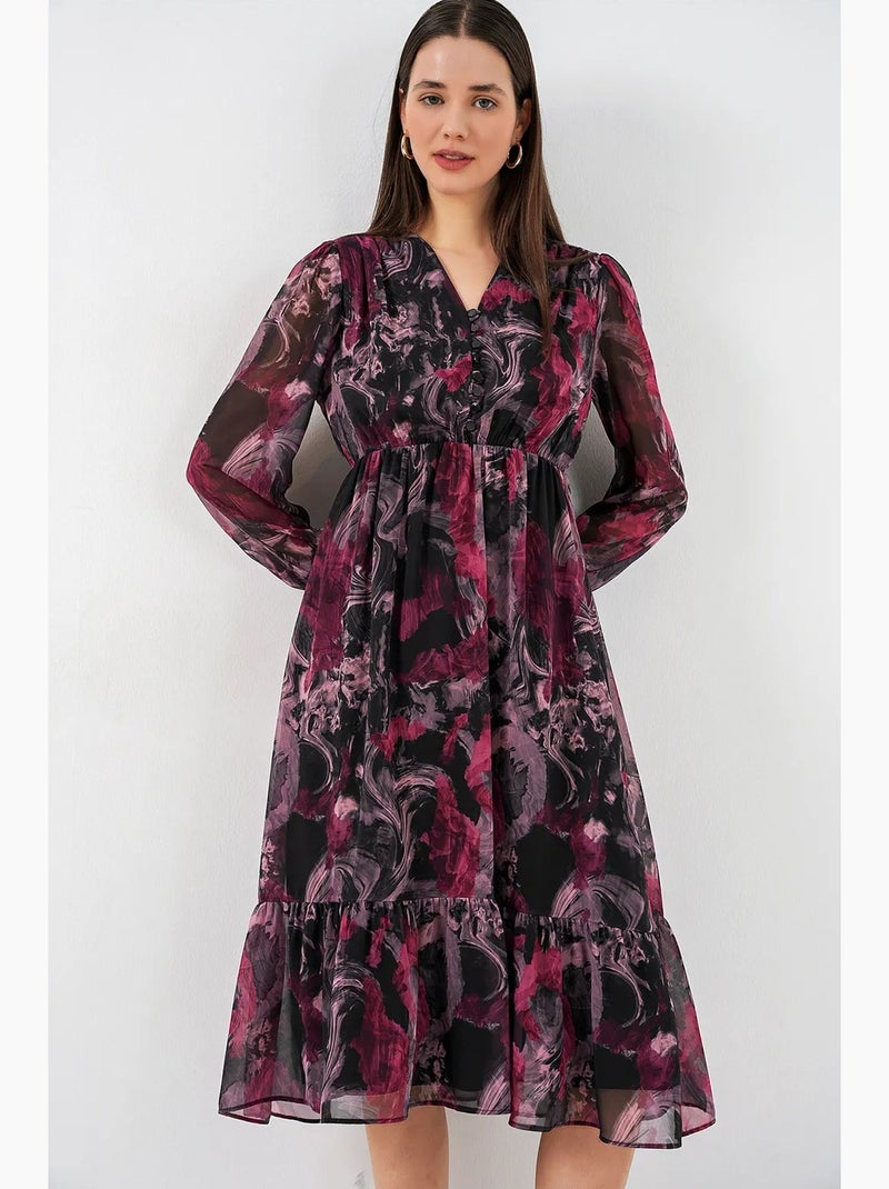 Abito midi con stampa leopardata e scollo a v bdart Rosso granata - Kiabi