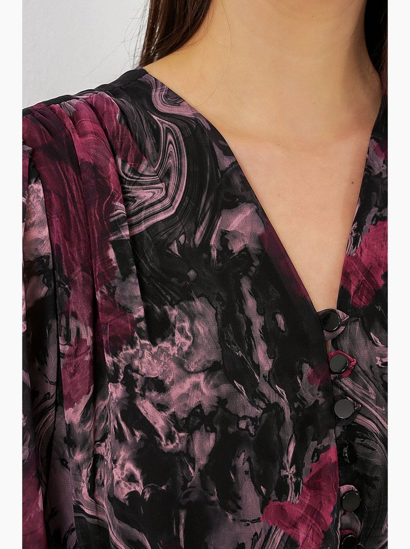 Abito midi con stampa leopardata e scollo a v bdart Rosso granata - Kiabi