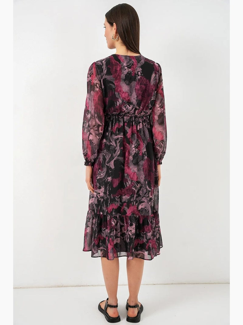 Abito midi con stampa leopardata e scollo a v bdart Rosso granata - Kiabi