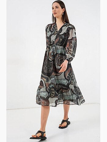 Abito midi con stampa leopardata e scollo a v bdart