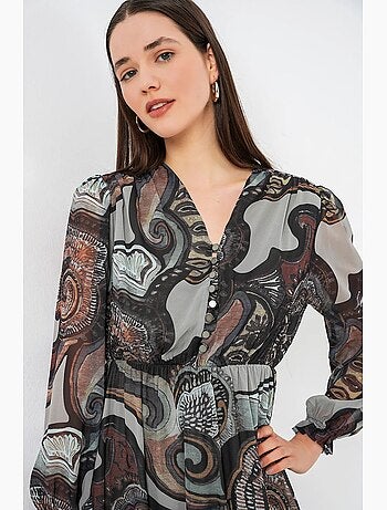Abito midi con stampa leopardata e scollo a v bdart