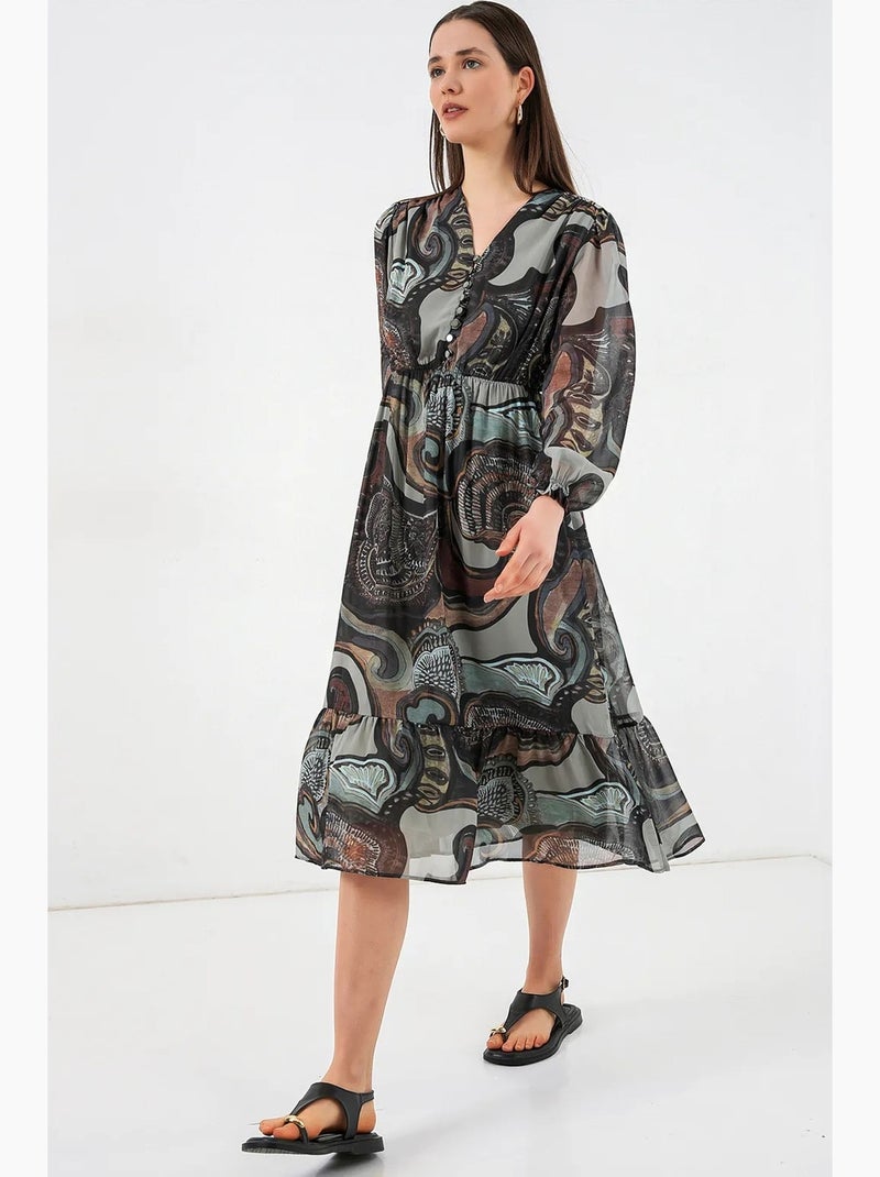 Abito midi con stampa leopardata e scollo a v bdart Verde scuro - Kiabi