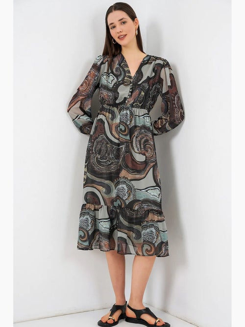 Abito midi con stampa leopardata e scollo a v bdart - Kiabi