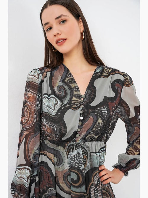 Abito midi con stampa leopardata e scollo a v bdart - Kiabi