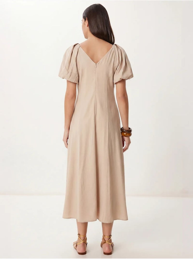 Abito midi da donna a linea a con scollo a v istanbul Beige argilla - Kiabi