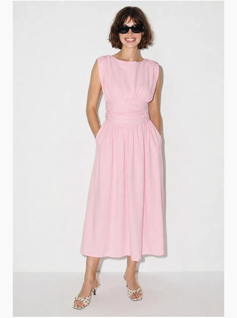 Abito midi da donna senza maniche a linea a lucci Rosa confetto - Kiabi
