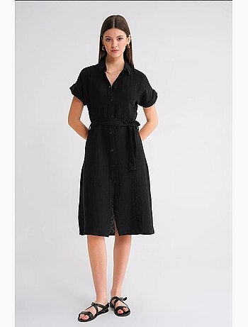 Abito midi dalla vestibilità comoda con colletto a camicia e bottoni mixray