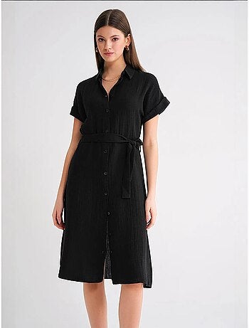 Abito midi dalla vestibilità comoda con colletto a camicia e bottoni mixray