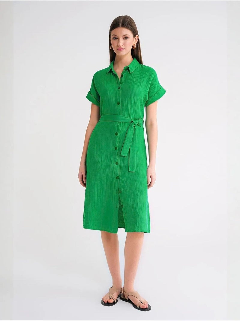 Abito midi dalla vestibilità comoda con colletto a camicia e bottoni mixray Verde smeraldo - Kiabi
