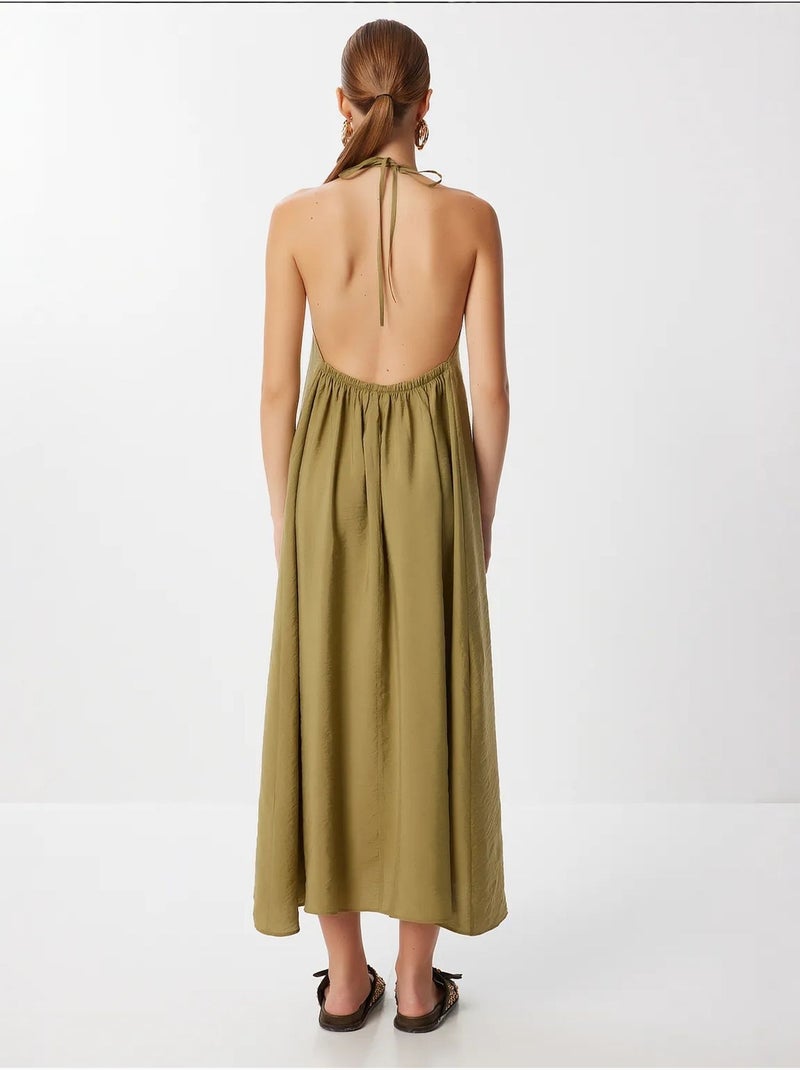 Abito midi drappeggiato con scollo all'americana istanbul Verde kaki - Kiabi