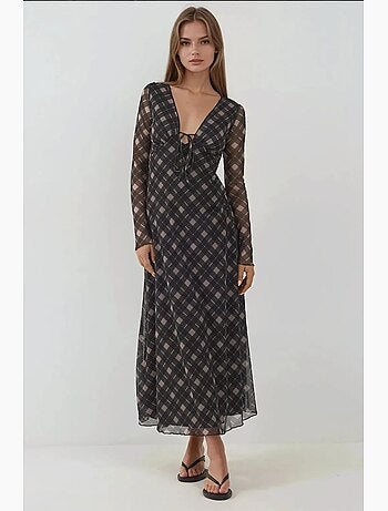 Abito midi elegante aderente a quadri con scollo a v profondo hiccup