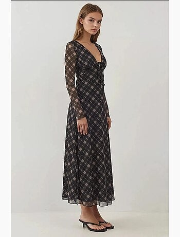 Abito midi elegante aderente a quadri con scollo a v profondo hiccup