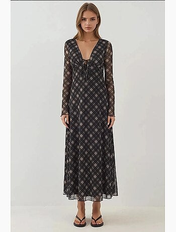 Abito midi elegante aderente a quadri con scollo a v profondo hiccup