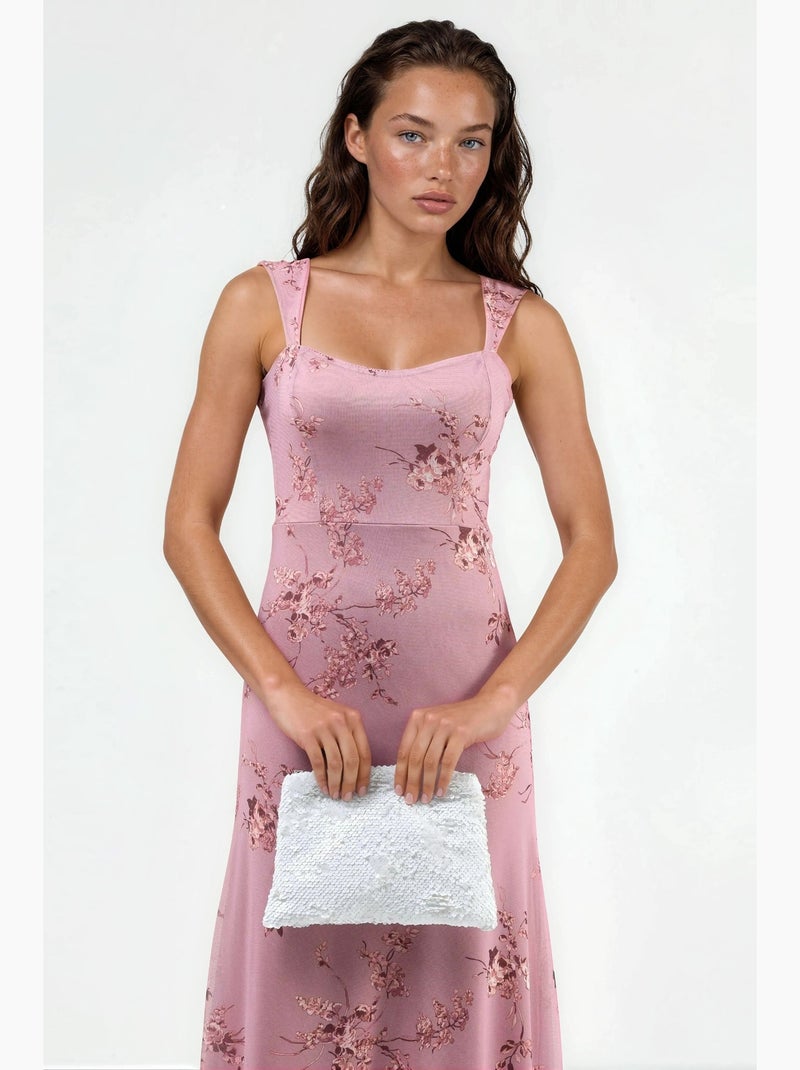 Abito midi floreale con colletto a cuore hiccup Malva - Kiabi