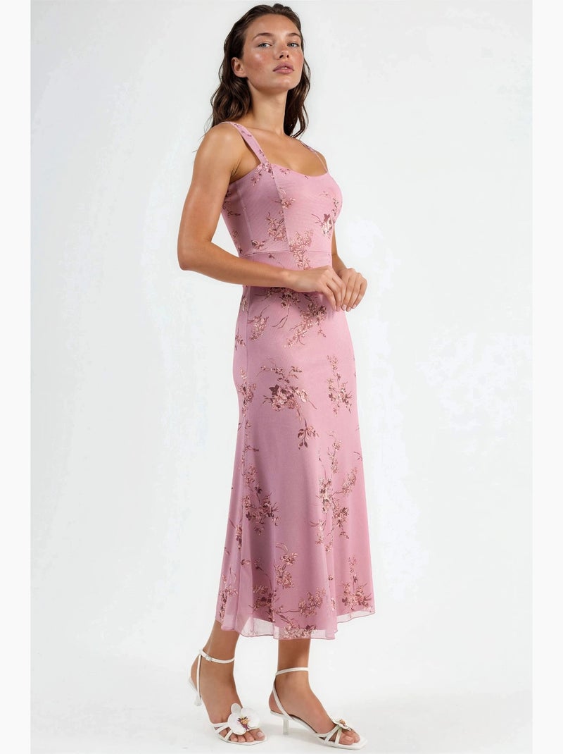Abito midi floreale con colletto a cuore hiccup Malva - Kiabi