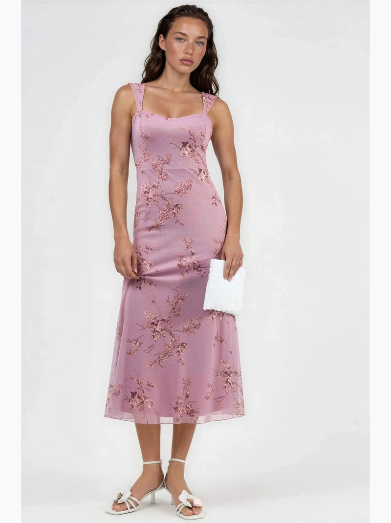 Abito midi floreale con colletto a cuore hiccup Malva - Kiabi