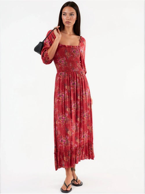 Abito midi floreale con colletto quadrato busem - Kiabi Abito midi floreale con colletto quadrato busem - Kiabi