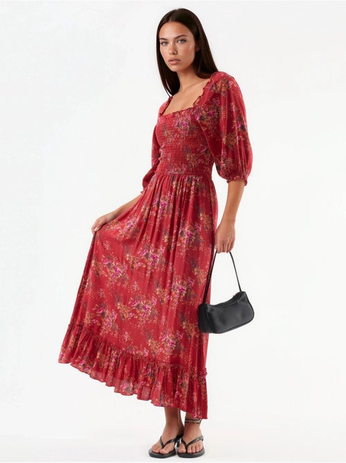 Abito midi floreale con colletto quadrato busem - Kiabi Abito midi floreale con colletto quadrato busem - Kiabi