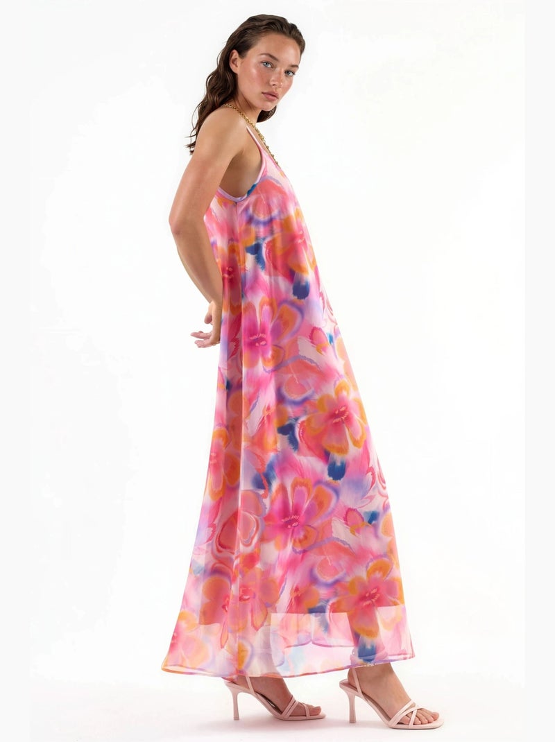 Abito midi floreale con scollo a u busem Rosa pallido - Kiabi