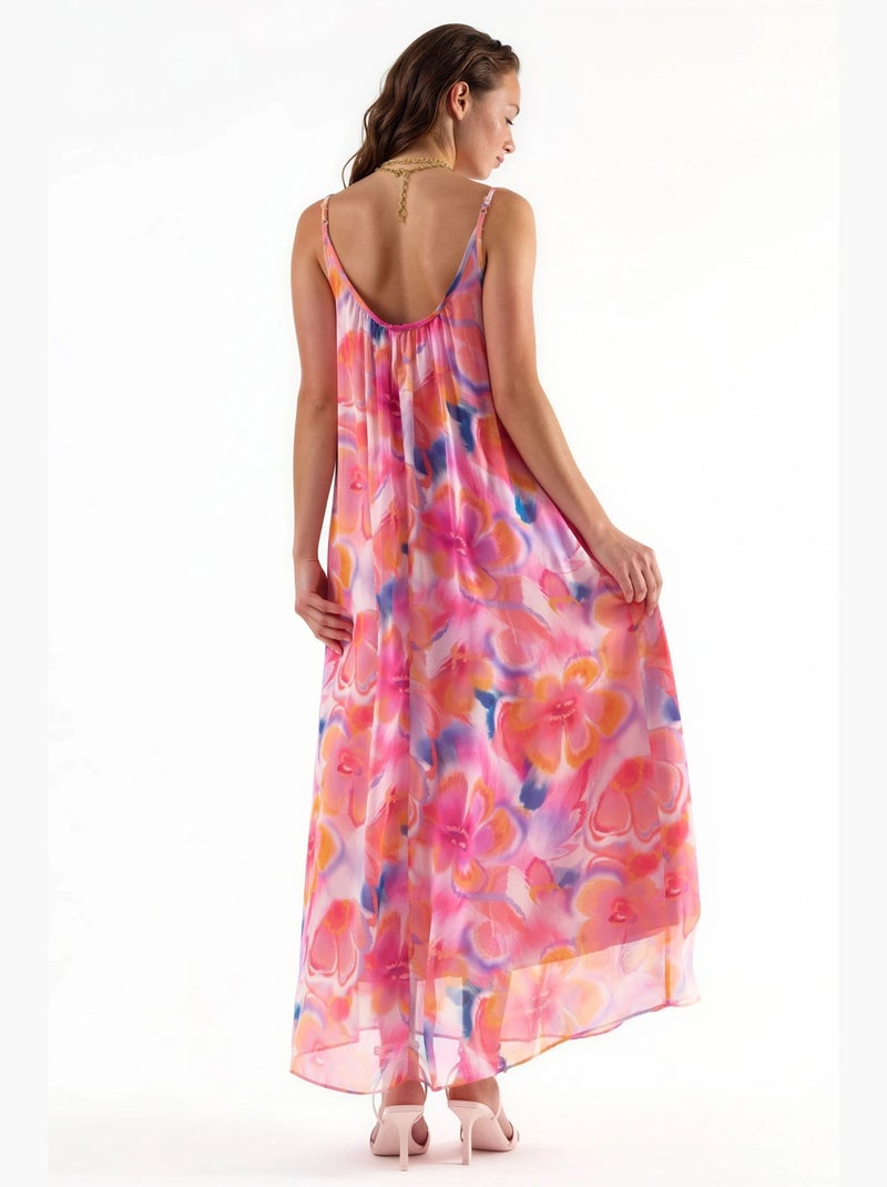 Abito midi floreale con scollo a u busem Rosa pallido - Kiabi