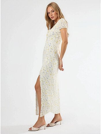 Abito midi floreale con scollo a u e dettaglio fiocco busem