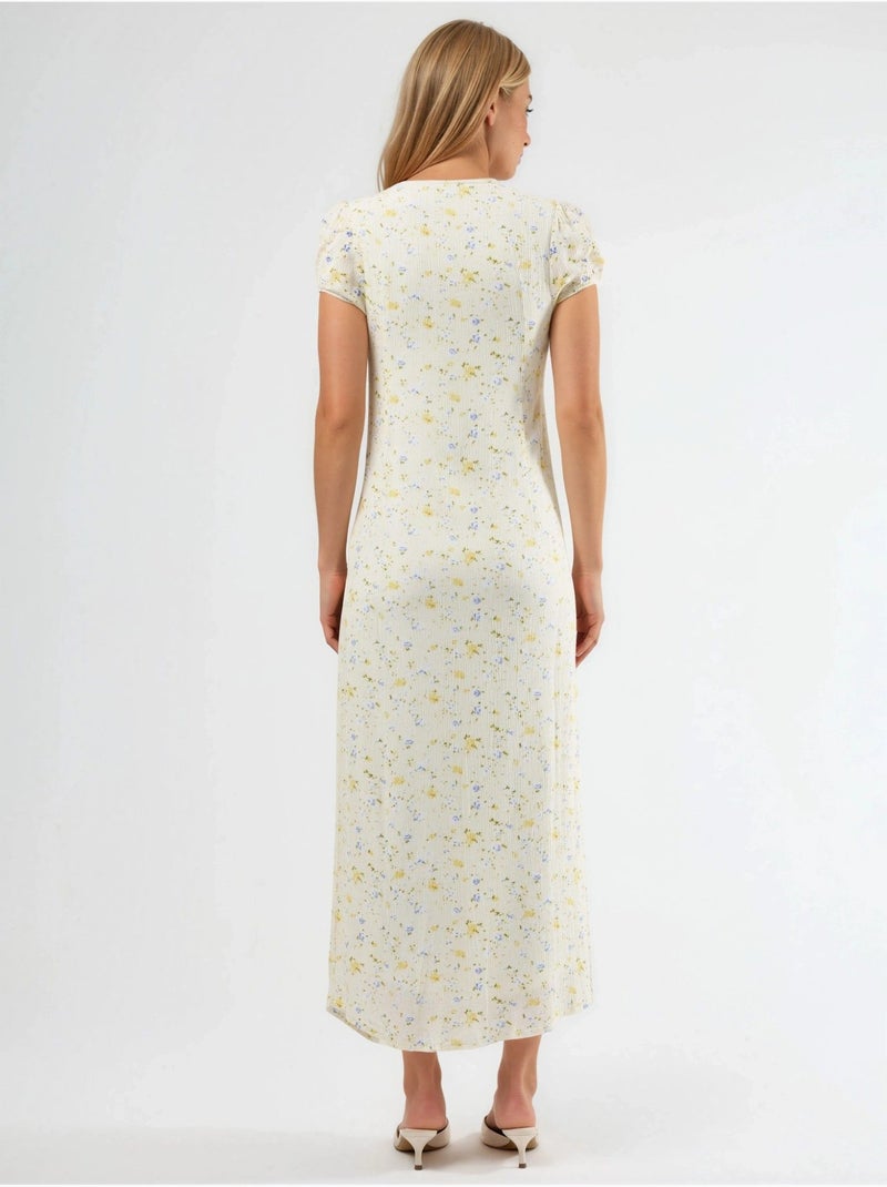 Abito midi floreale con scollo a u e dettaglio fiocco busem Bianco - Kiabi