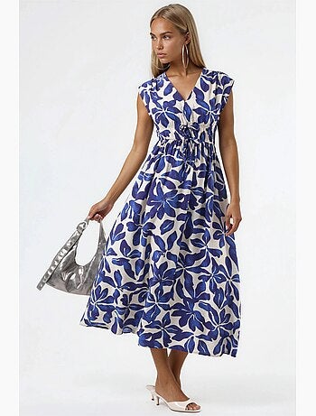 Abito midi floreale con scollo a v e dettaglio fiocco busem