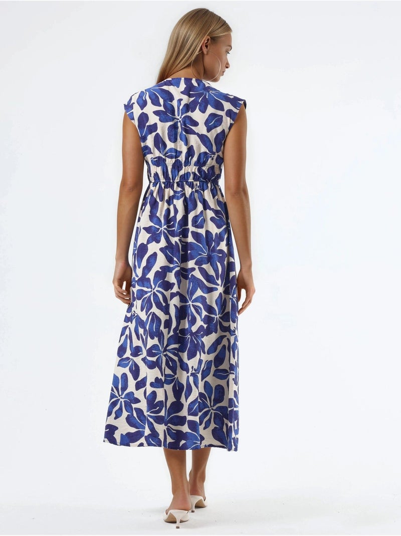 Abito midi floreale con scollo a v e dettaglio fiocco busem Blu scuro - Kiabi