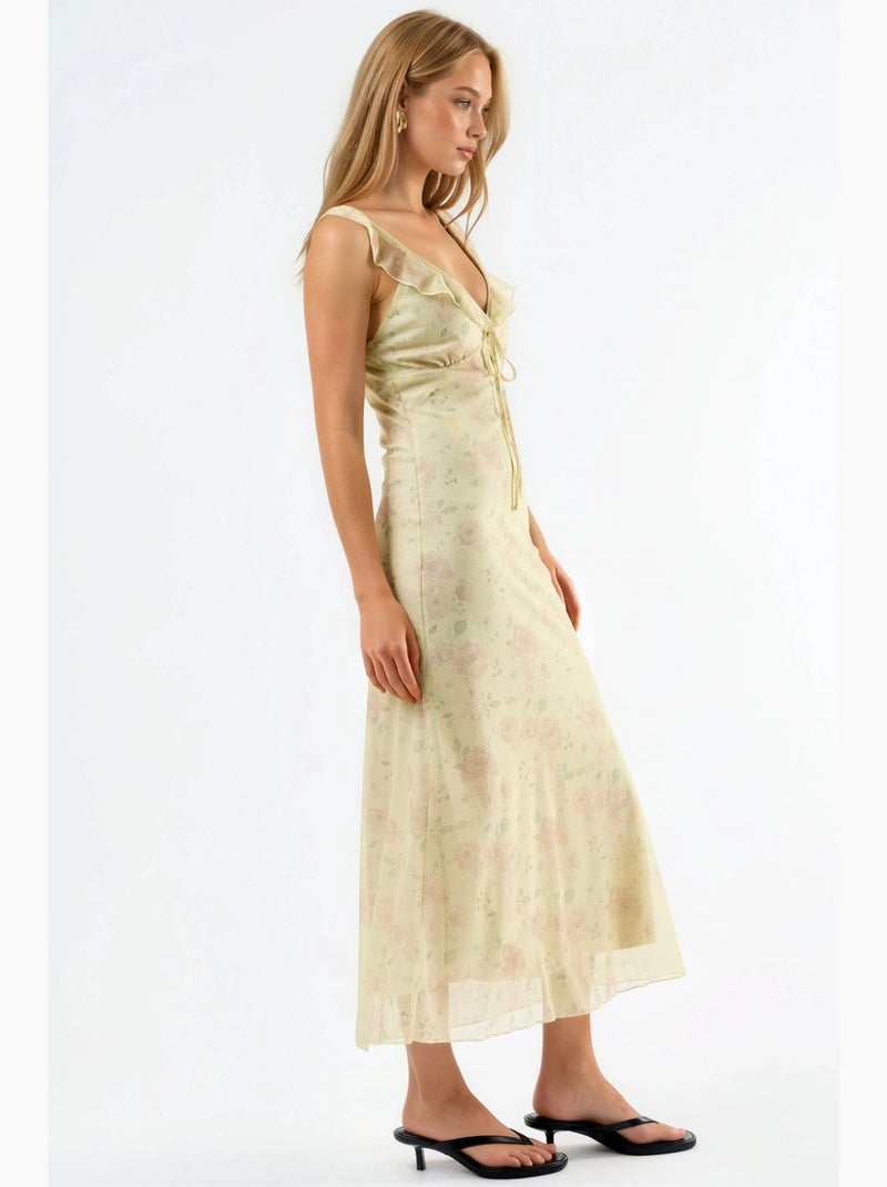 Abito midi floreale con scollo a v hiccup Crema - Kiabi