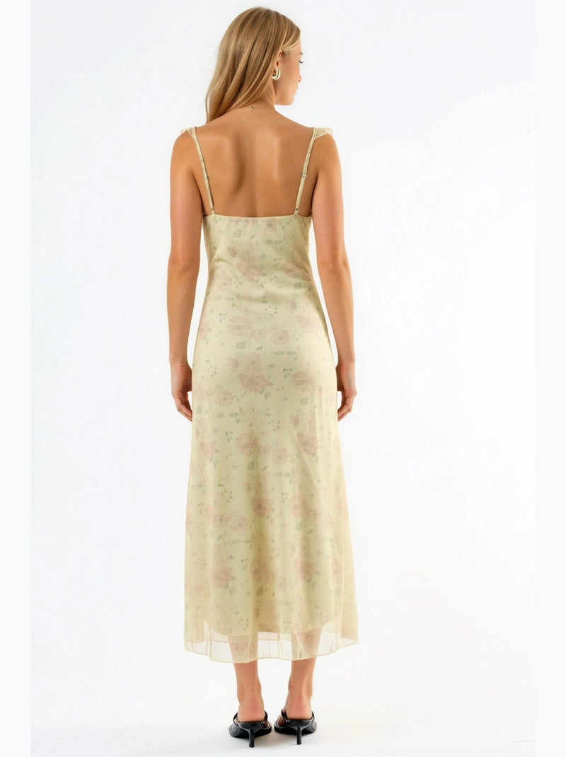 Abito midi floreale con scollo a v hiccup Crema - Kiabi