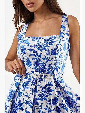 Abito midi floreale con scollo quadrato busem