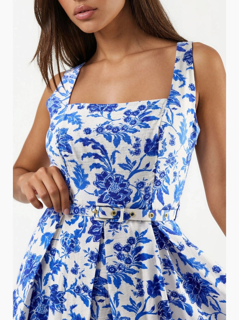 Abito midi floreale con scollo quadrato busem Bianco - Kiabi