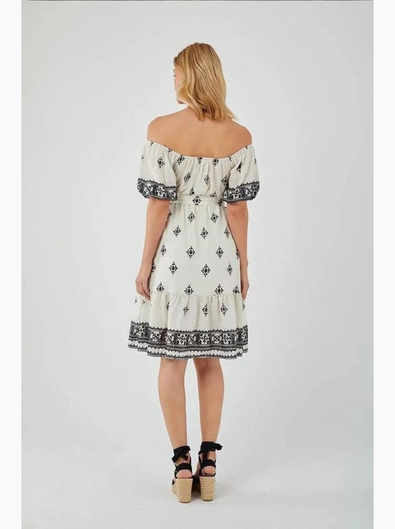 Abito midi floreale con spalle scoperte mixray Crema - Kiabi