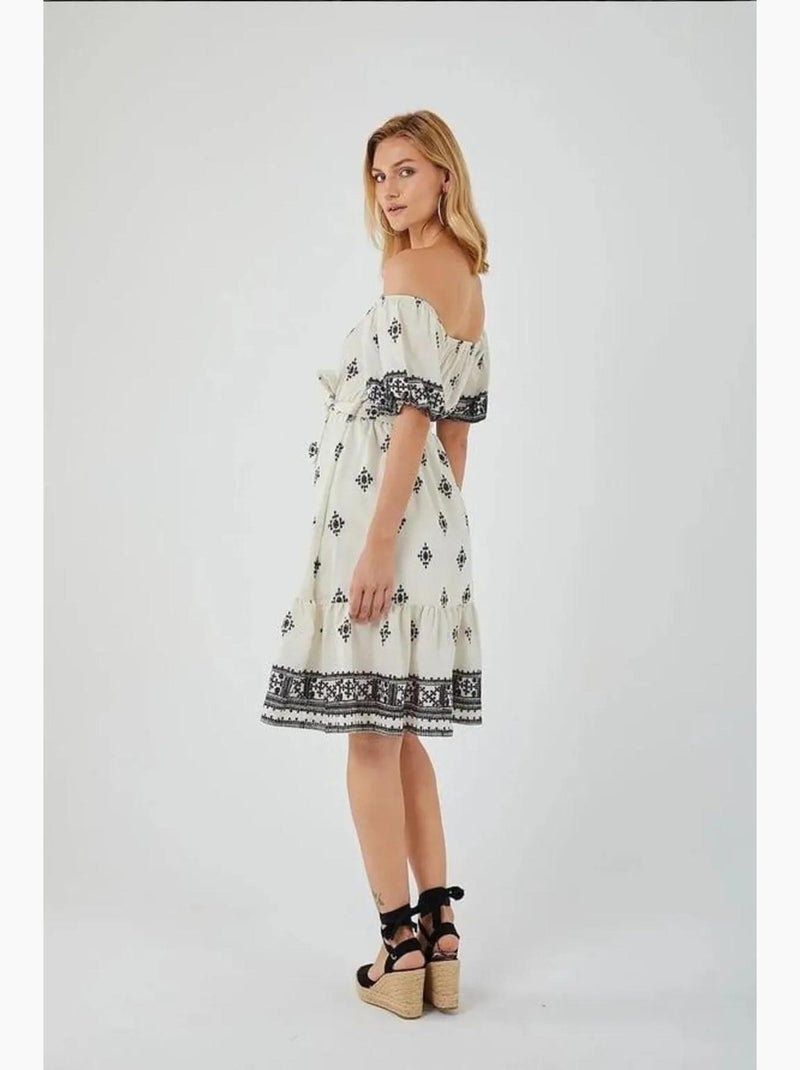 Abito midi floreale con spalle scoperte mixray Crema - Kiabi