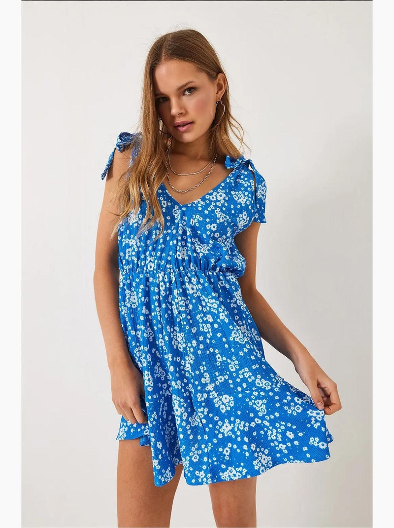 Abito midi floreale con volant lucci Blu chiaro - Kiabi