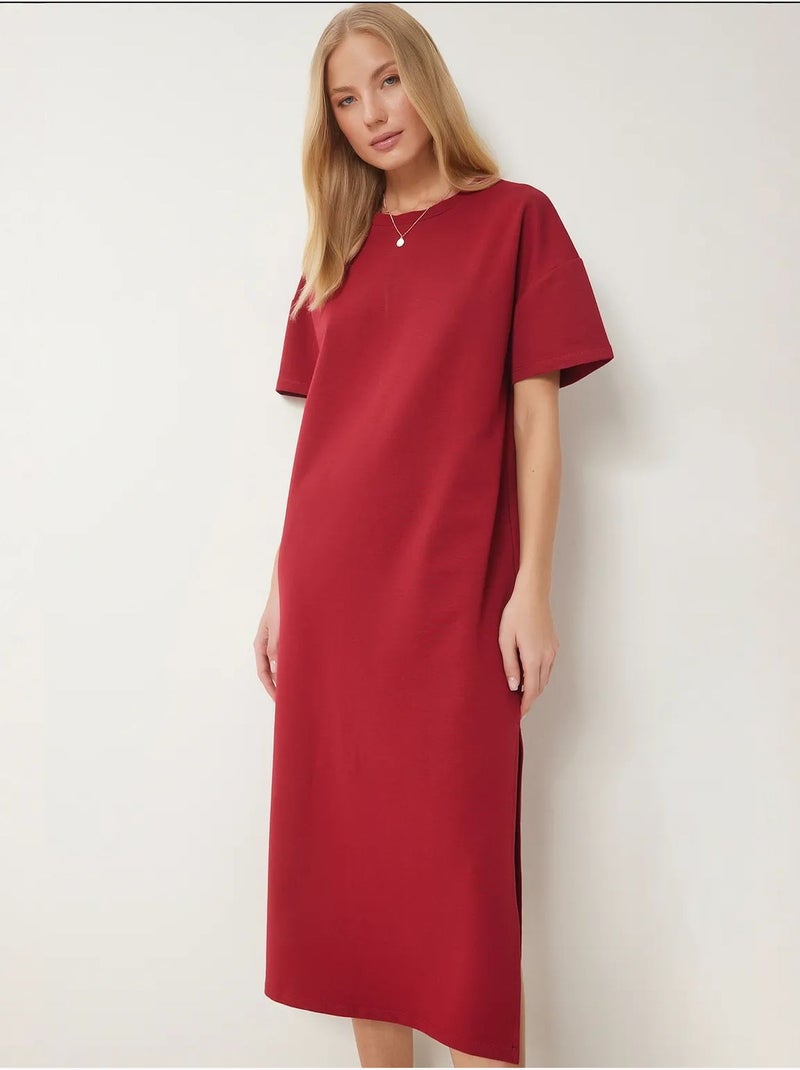 Abito midi in cotone con spacco istanbul Rosso bordeaux - Kiabi