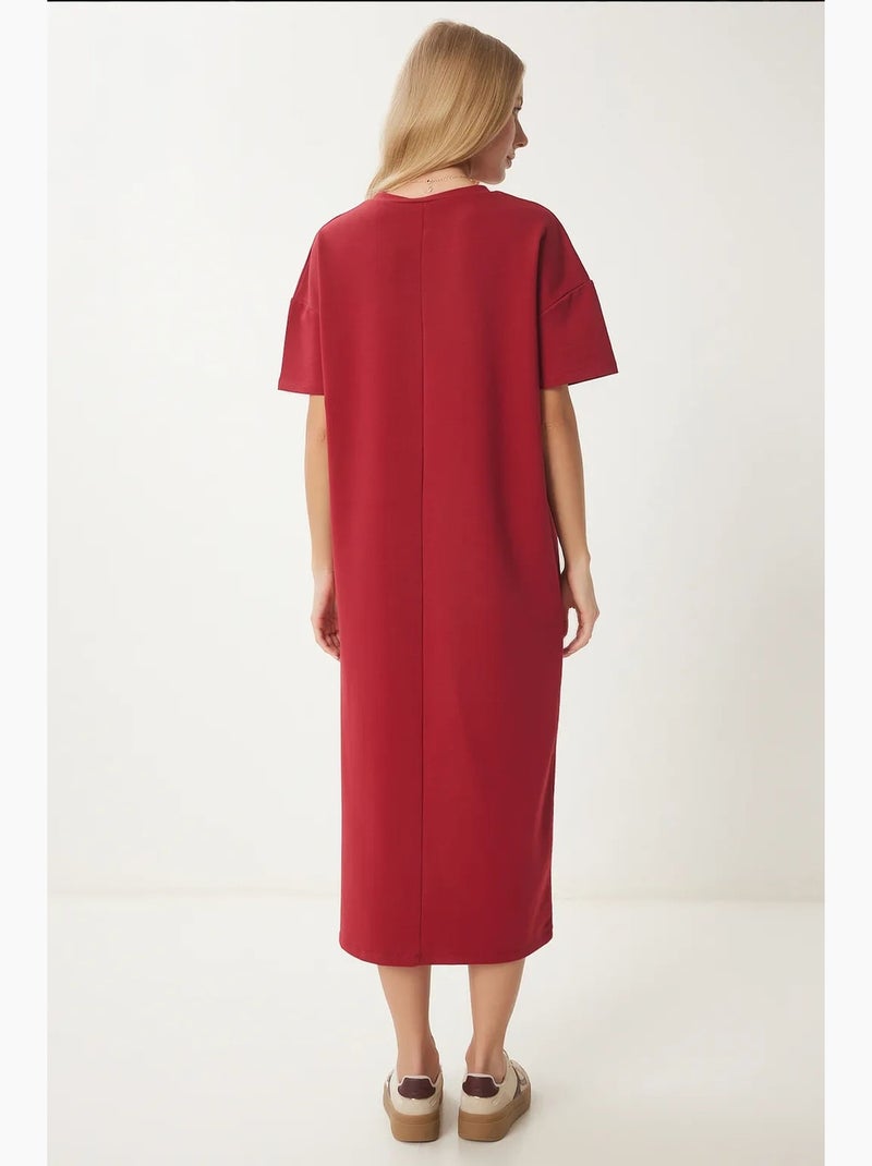 Abito midi in cotone con spacco istanbul Rosso bordeaux - Kiabi