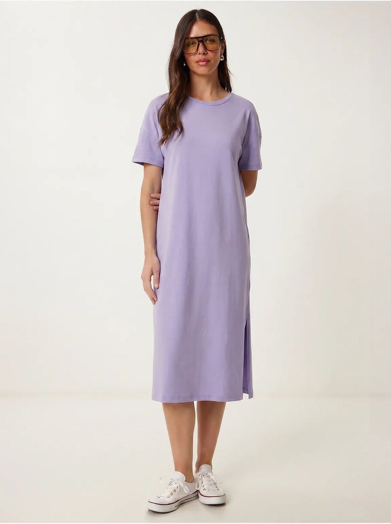 Abito midi in cotone stile t-shirt con scollo a girocollo istanbul Lavanda - Kiabi