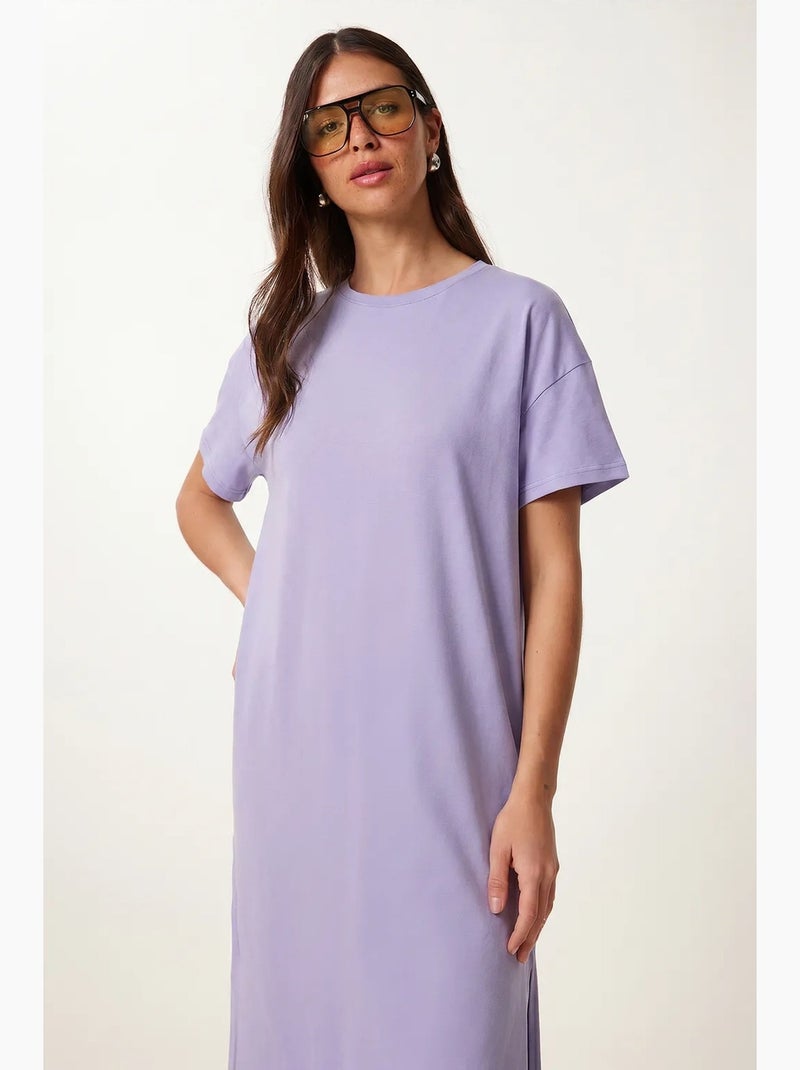 Abito midi in cotone stile t-shirt con scollo a girocollo istanbul Lavanda - Kiabi