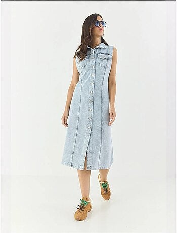 Abito midi in denim aderente con chiusura a bottoni lucci