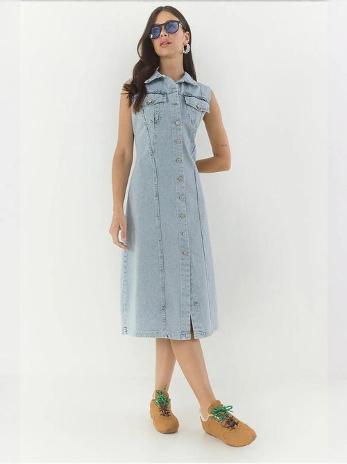 Abito midi in denim aderente con chiusura a bottoni lucci - Kiabi