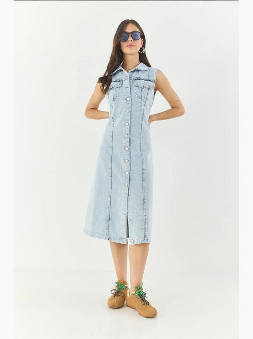 Abito midi in denim aderente con chiusura a bottoni lucci - Kiabi