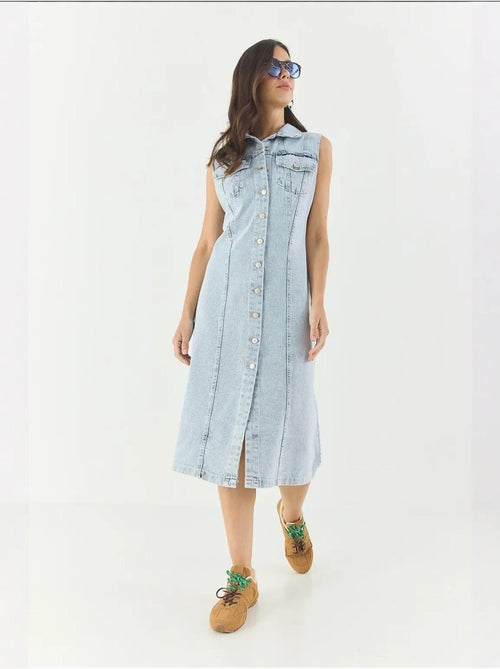 Abito midi in denim aderente con chiusura a bottoni lucci - Kiabi