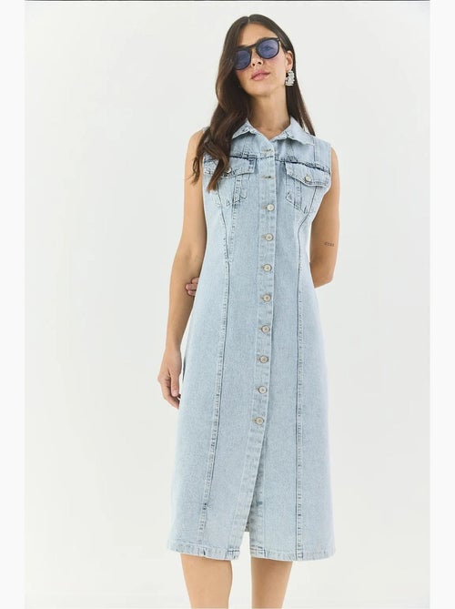 Abito midi in denim aderente con chiusura a bottoni lucci - Kiabi